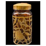 AMBER GLASS COPPER OVERLAY SPICE JAR