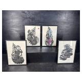 LOT OF 4 VINTAGE THAI BUFFALO HYDE SHADOW PUPPETS