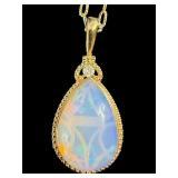 STERLING 925 WHITE OPAL & DIAMOND PENDANT WITH