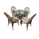 BAMBOO GLASS TOP TABLE AND 4 CHAIRS