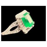 PLATINUM NATURAL EMERALD & DIAMOND RING