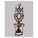 WALNUT VICTORIAN HALL TREE WITH DRAWER