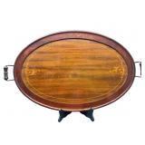 LARGE MAHOGANY INLAID SERVING TRAY
