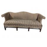 HUMPBACK MAHOGANY UPHOLSTERED SOFA