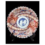 LARGE ANTIQUE IMARI PORCELAIN SCALLOPED FLORAL