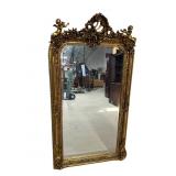 LARGE CHERUB GOLD DECORATED ORNATE BEVELED MIRROR