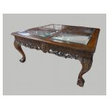 CHERRY GLASS TOP CHIPPENDALE COCKTAIL TABLE