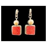 PR OF STERLING CORAL AND PEARL EARRINGS