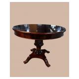 HEAVY CARVED QUILTED MAHOGANY PEDESTAL TABLE