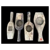 LOT OF 4 WOODEN BUTTER MOLDS