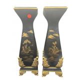 PR OF LARGE ORIENTAL VILLAGE SCENE GOLD ACCENT