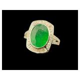 14K 2 TONE NATURAL EMERALD & DIAMOND RING