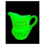 ANTIQUE URANIUM CUSTARD BOONE, IA SOUVENIR PITCHER