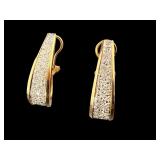 PR OF 14K 2 TONE DIAMOND OVAL EARRINGS