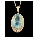 PLATINUM LARGE NATURAL AQUAMARINE AND DIAMOND