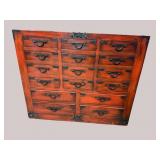 16 DRAWER ELM ORIENTAL PAINT DECORATED CHEST