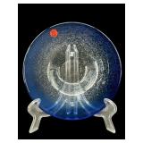 SIGNED CONTROLLED BUBBLE ART GLASS LOW BOWL