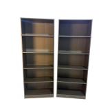2 EBONIZED PRESS WOOD OPEN BOOKCASES