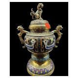 ANTIQUE JAPANESE CHAMPLEVE 2 HANDLE INCENSE BURNER