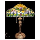 TIFFANY STYLE 2 LIGHT LEADED GLASS TABLE LAMP