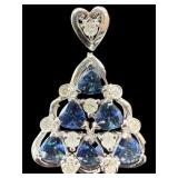 STERLING 925 TANZANITE & DIAMOND PENDANT W CHAIN