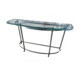 STAINLESS STEEL AND BEVELED GLASS CONSOLE TABLE