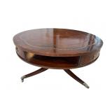 MAHOGANY LEATHER TOP INLAID COFFEE TABLE