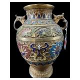 JAPANESE CHAMPLEVï¿½ ENAMEL 2 HANDLE URN VASE