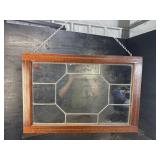 MAHOGANY INLAID LEADED GLASS WINDOW