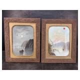 2 CHALK PASTEL PAINTINGS IN HEAVY CARVED FRAMES
