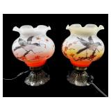 2 HAND PAINTED HURRICANE BEDSIDE LAMPS