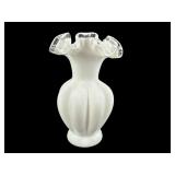 FENTON MILK GLASS SILVER CREST RUFFLED MELON BUD