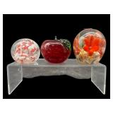 3 PIECE LOT OF ART GLASS PAPERWEIGHTS