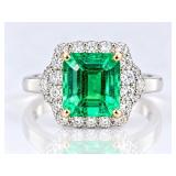 18K 2 TONE GOLD COLOMBIAN EMERALD & DIAMOND RING