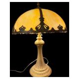 LARGE ORNATE CARAMEL SLAG GLASS TABLE LAMP