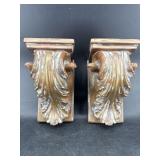 2 HEAVY PLASTER FEATHERED WALL SHELVES
