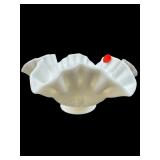 WESTMORELAND ROSE AND LATTICE MILK GLASS RUFFLED