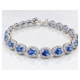 PLAT. SRI LANKAN SAPPHIRE & DIAMOND BRACELET;