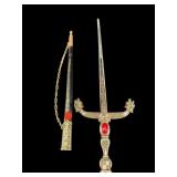 BRASS HANDLED SPANISH DECORATED SWORD WITH SHEATH