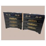 2 EBONIZED PAINT DECORATED 4 DRAWER CHESTS