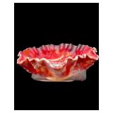 IMPERIAL GLASS RED ORANGE SLAG ROSE RUFFLED BOWL