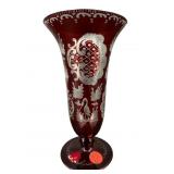 EGERMANN BOHEMIAN ETCHED RUBY CUT TO CLEAR VASE