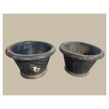 2 CAST IRON BASKET WEAVE PLANTERS