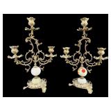 2 BRASS AND MARBLE 3 LIGHT CANDELABRAS