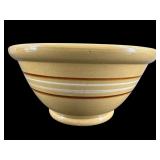 LARGE ANTIQUE YELLOW WARE BANDED MIXING BOWL