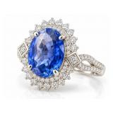 PLATINUM NATURAL BLUE SAPPHIRE & DIAMOND RING;