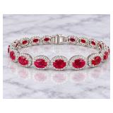 18K WHITE GOLD RUBY & DIAMOND BRACELET;