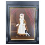 LARGE FOLK ART PRINT WITH GIRL AND DOG