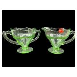 2 PIECE LIBERTY WORKS URANIUM GLASS CREAMER AND