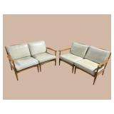 TWO 2 PC MID CENTURY MODERN MAPLE LOVESEATS